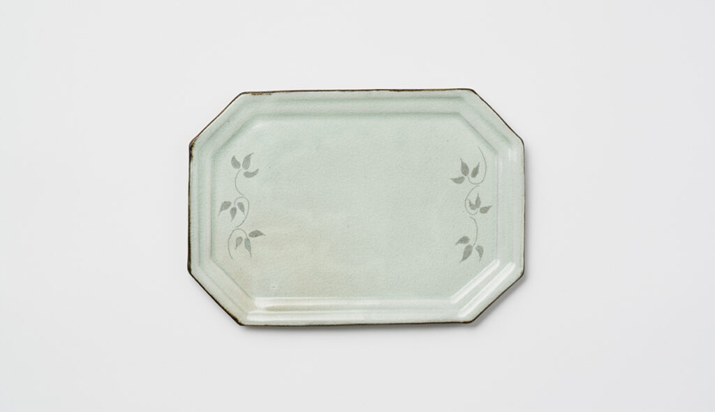 Ivy Carved Celadon Rectangle plate(L)