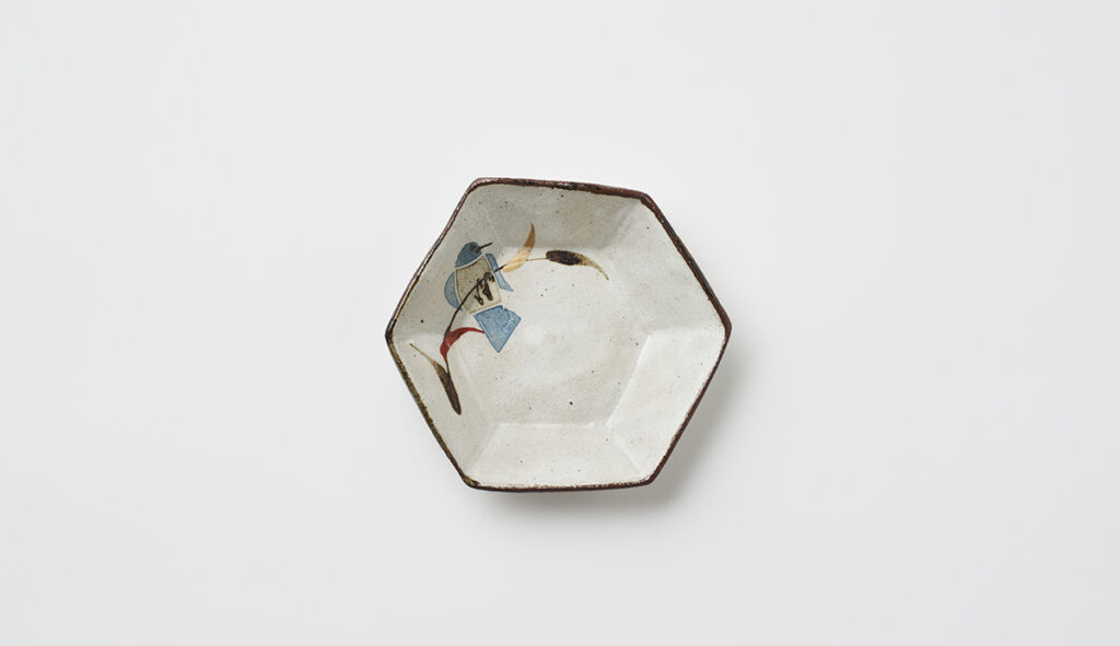 Paper Painting Blue Bird Hexagonal Small Dish