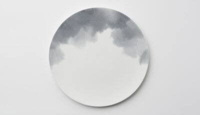 雪墨雲　二重高臺盤   28.5cm